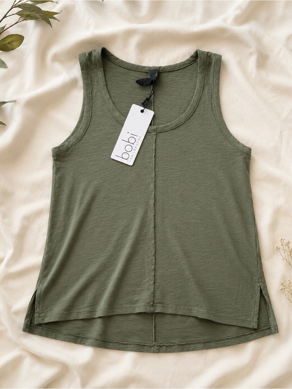 bobi Olive Center Seam Scoop Neck Tank